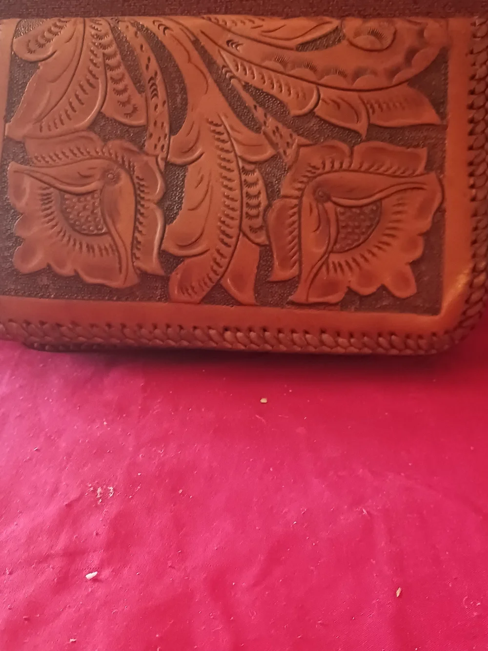 Hand-Tooled Brown Leather Clutch Purse